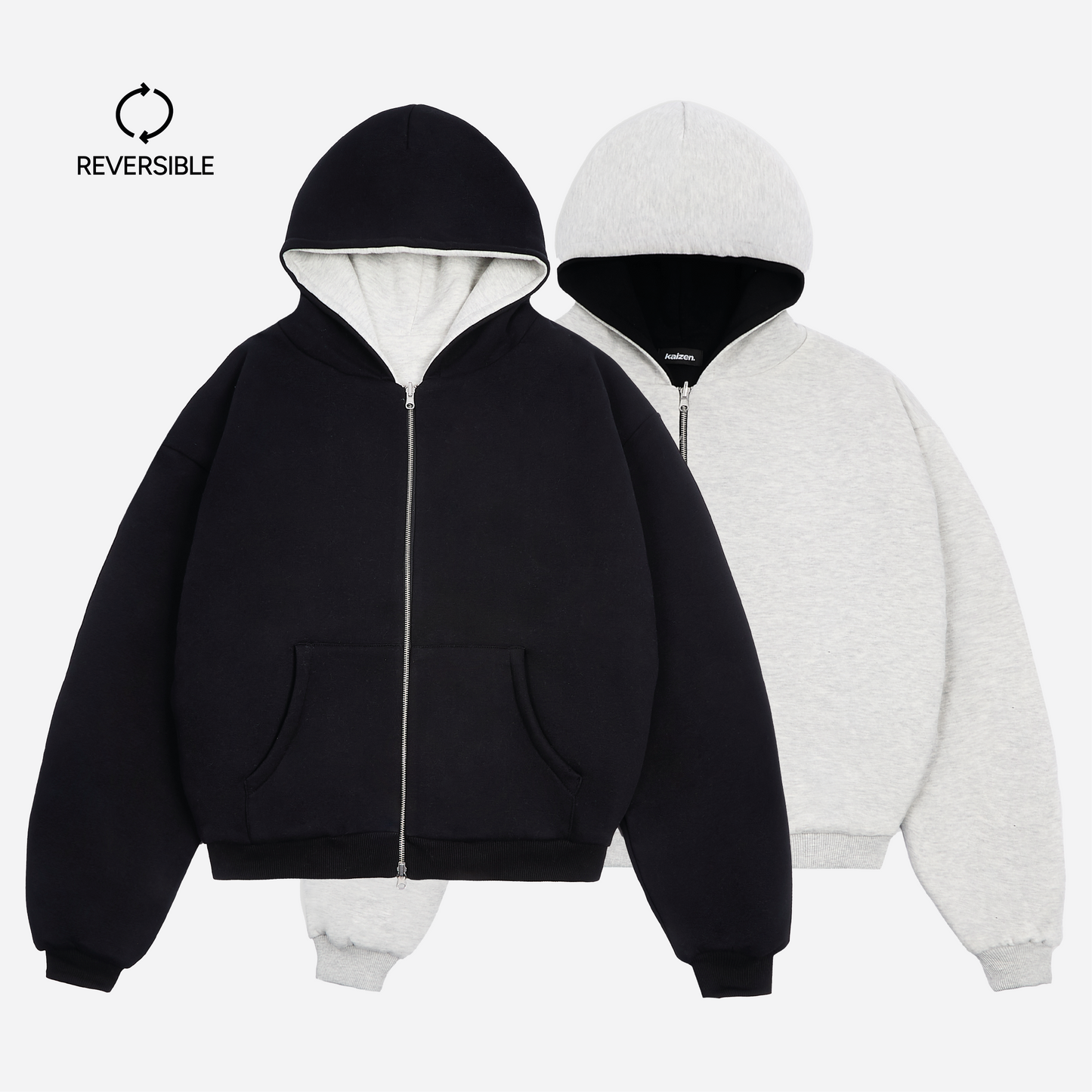 GREY/BLACK REVERSIBLE ZIP HOODIE