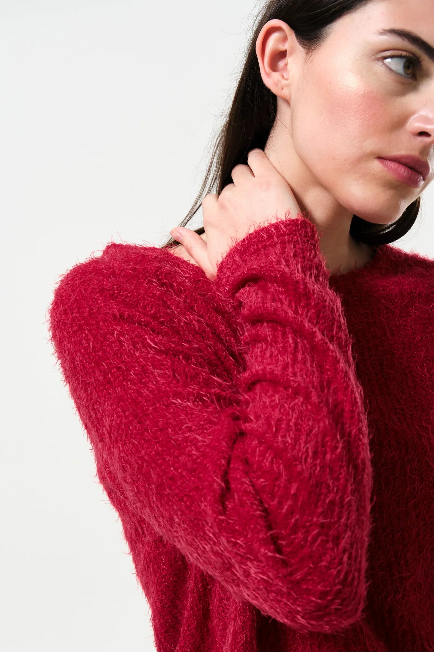 Blanka Eyelash Long Sleeve Jumper - Red