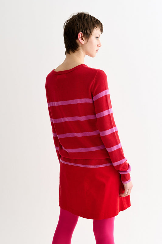 Bly Bow Intarsia Striped Jumper – Red