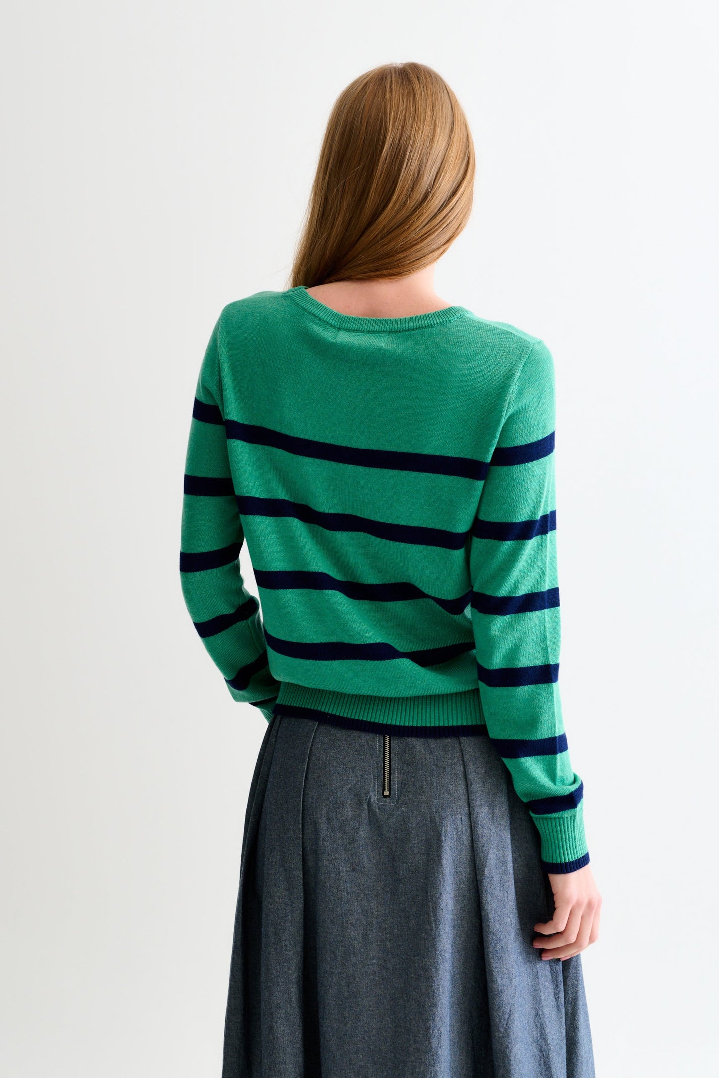 Bly Bow Intarsia Striped Jumper – Navy