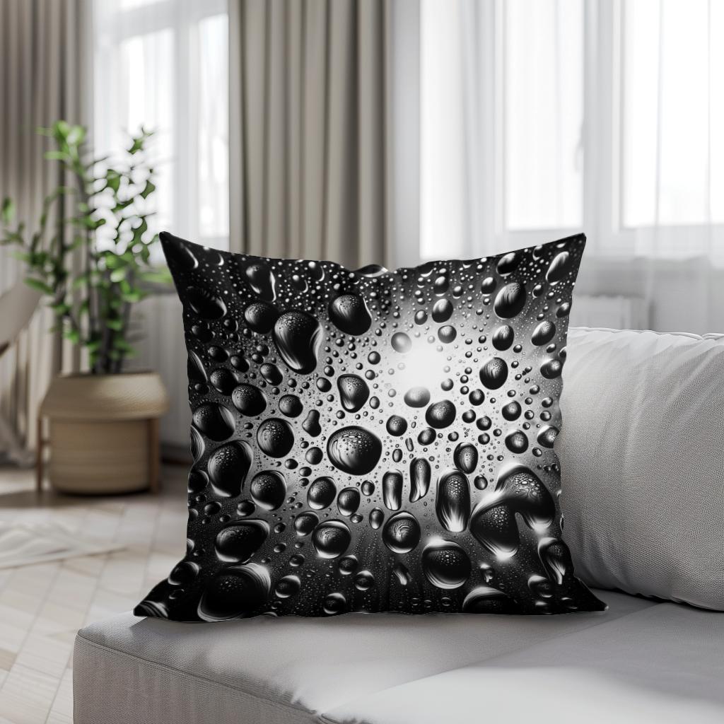 Vivid Raindrops: Glass Reflection Cotton Cushion