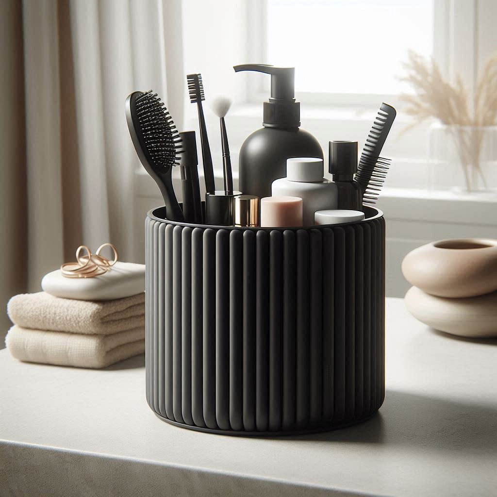 Modern Ribbed Bathroom Organiser - Elegant Storage Cup for Makeup & Office