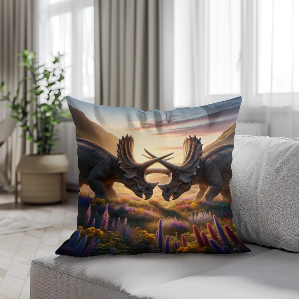 Meadow Duel Triceratops Cotton Cushion