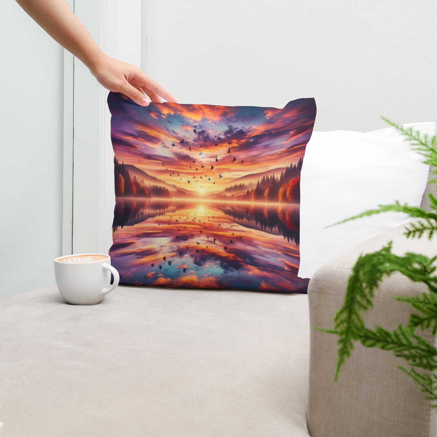 Autumn Lake Sunset Cotton Cushion