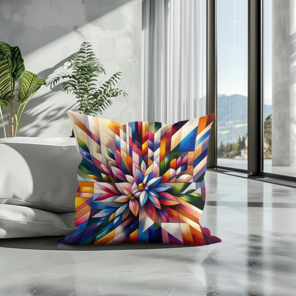 Geometric Floral Fusion Cotton Cushion