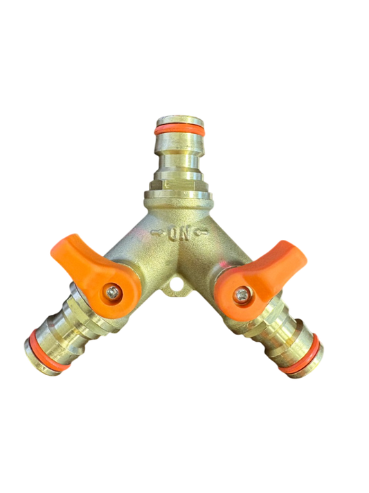3 Way Male Snap-On Connector Brass + Valves
