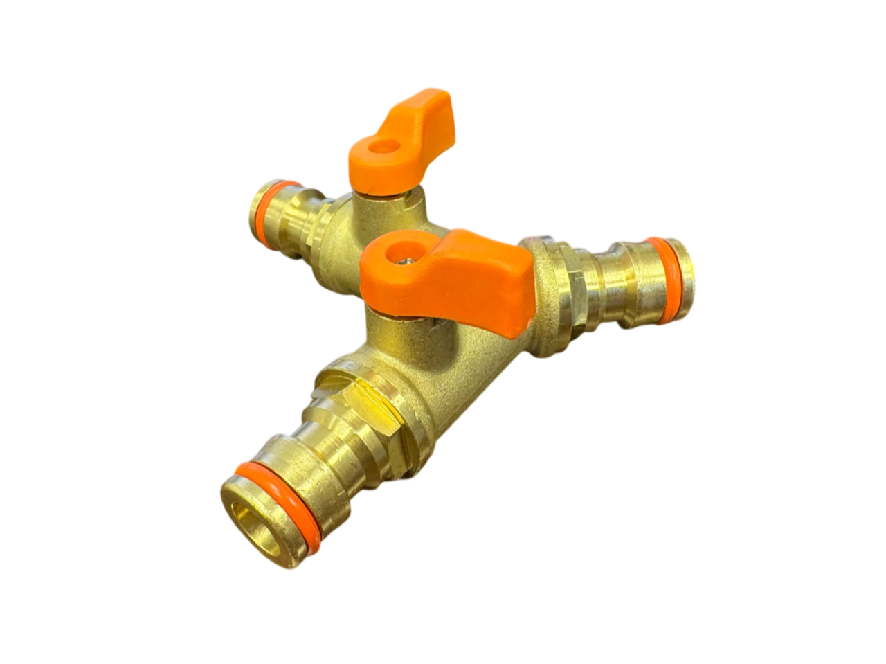 3 Way Male Snap-On Connector Brass + Valves