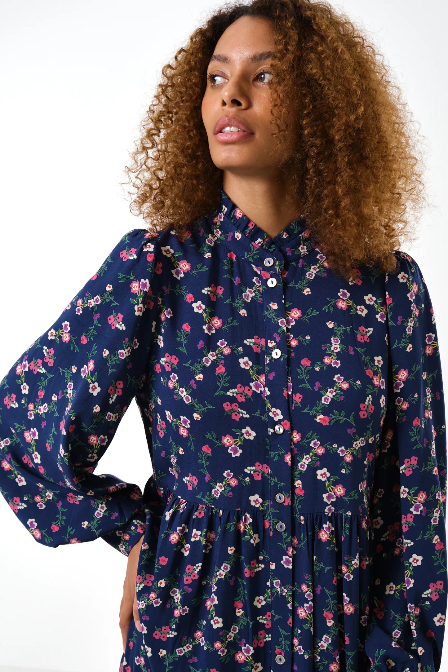 Bricia Naïve Posy Print Tiered Midi Dress - Navy