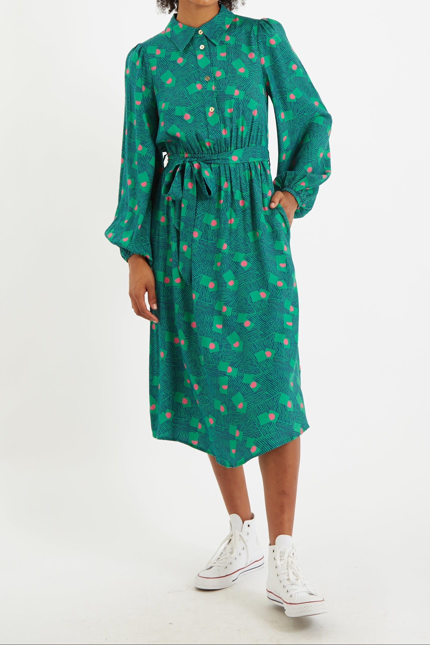 Bron Bauhaus Abstract Print Midi Shirt Dress