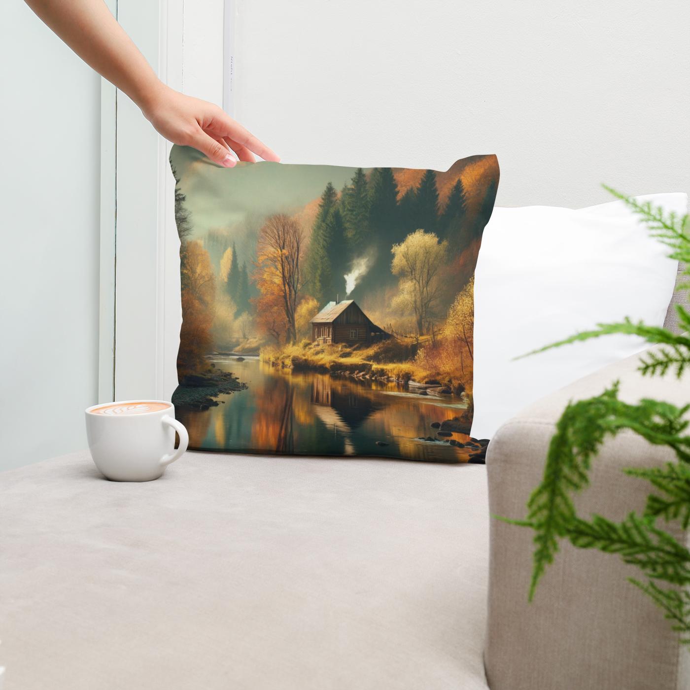 Autumn Riverside Retreat Cotton Cushion