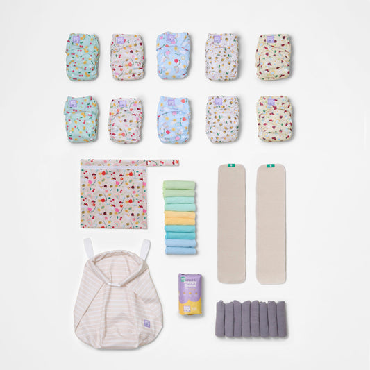 The Essentials Reusable Nappy Bundle in Garden Party