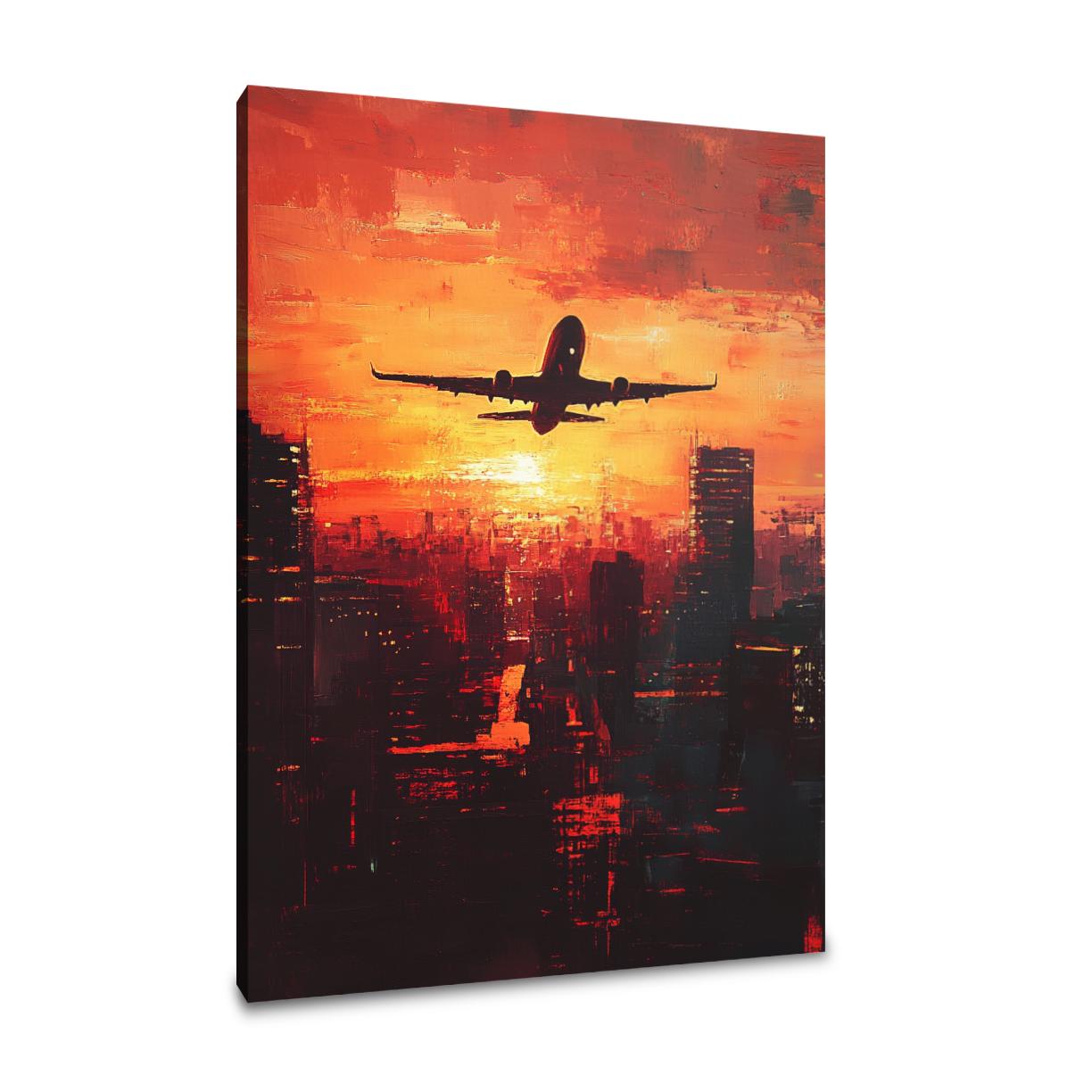 Airplane Sunrise Silhouette Canvas