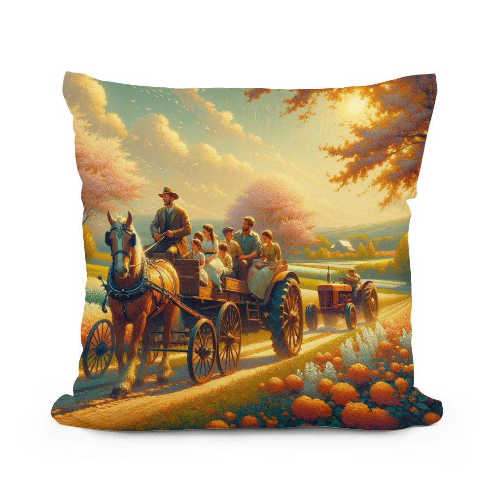 Springtime Family Journey Cotton Cushion