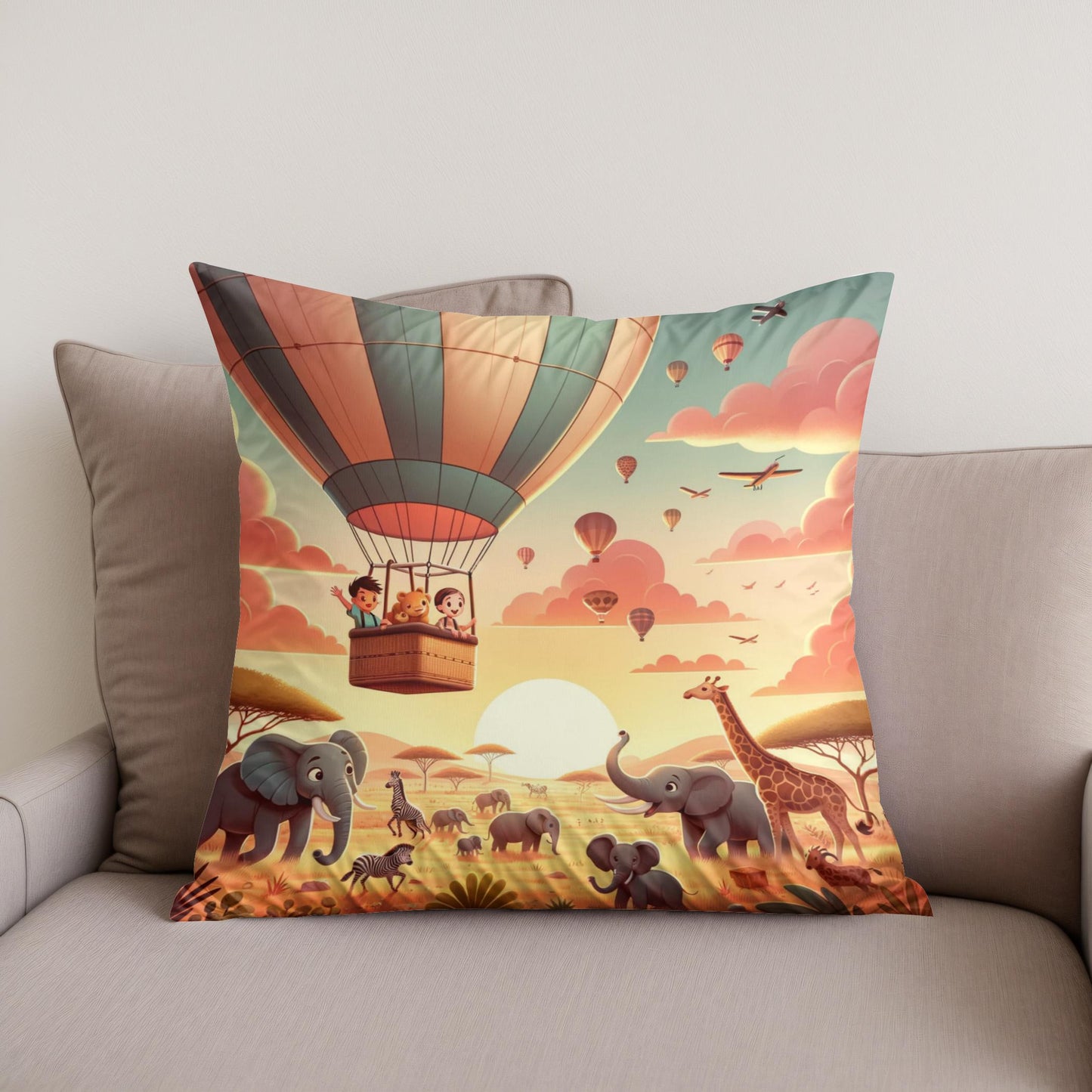 Safari Balloon Adventure Cotton Cushion