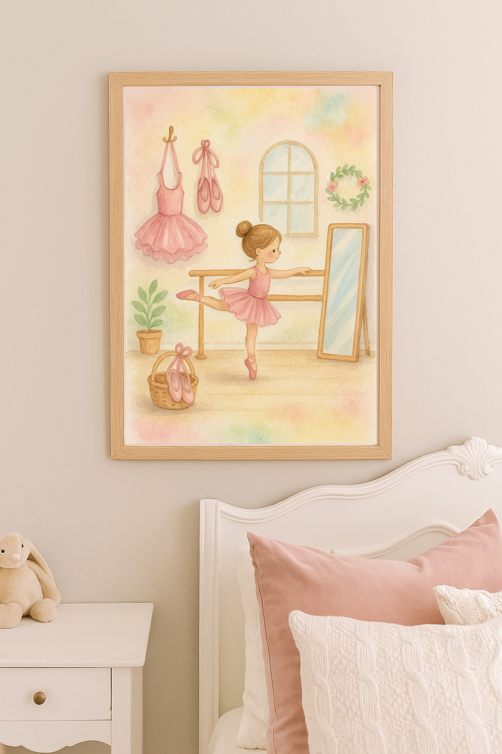 Ballet Studio Dreams – Pink Ballerina Wall Art for Girls' Room or Nursery