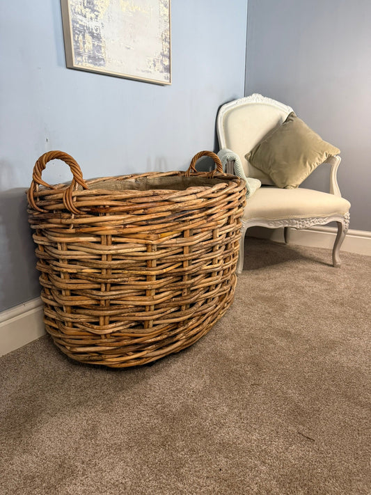 Wovenhill Bamboo Oval Log Basket with Wheels and Hoop Handles