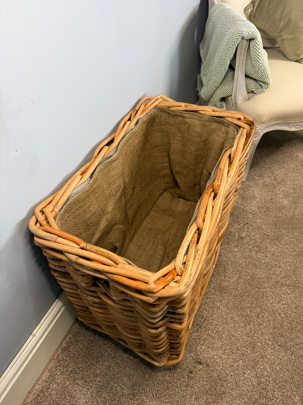 Wovenhill Bamboo Rattan Rectangular Storage Log Basket with Wheels