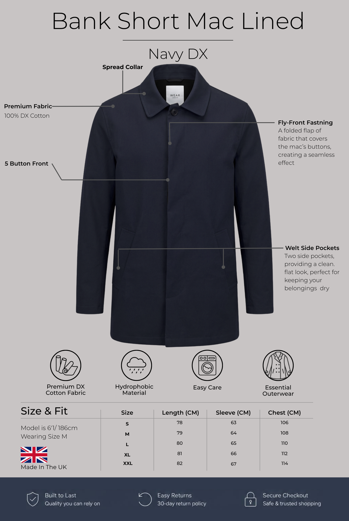 Bank Short Mac Lined  - Navy Dx