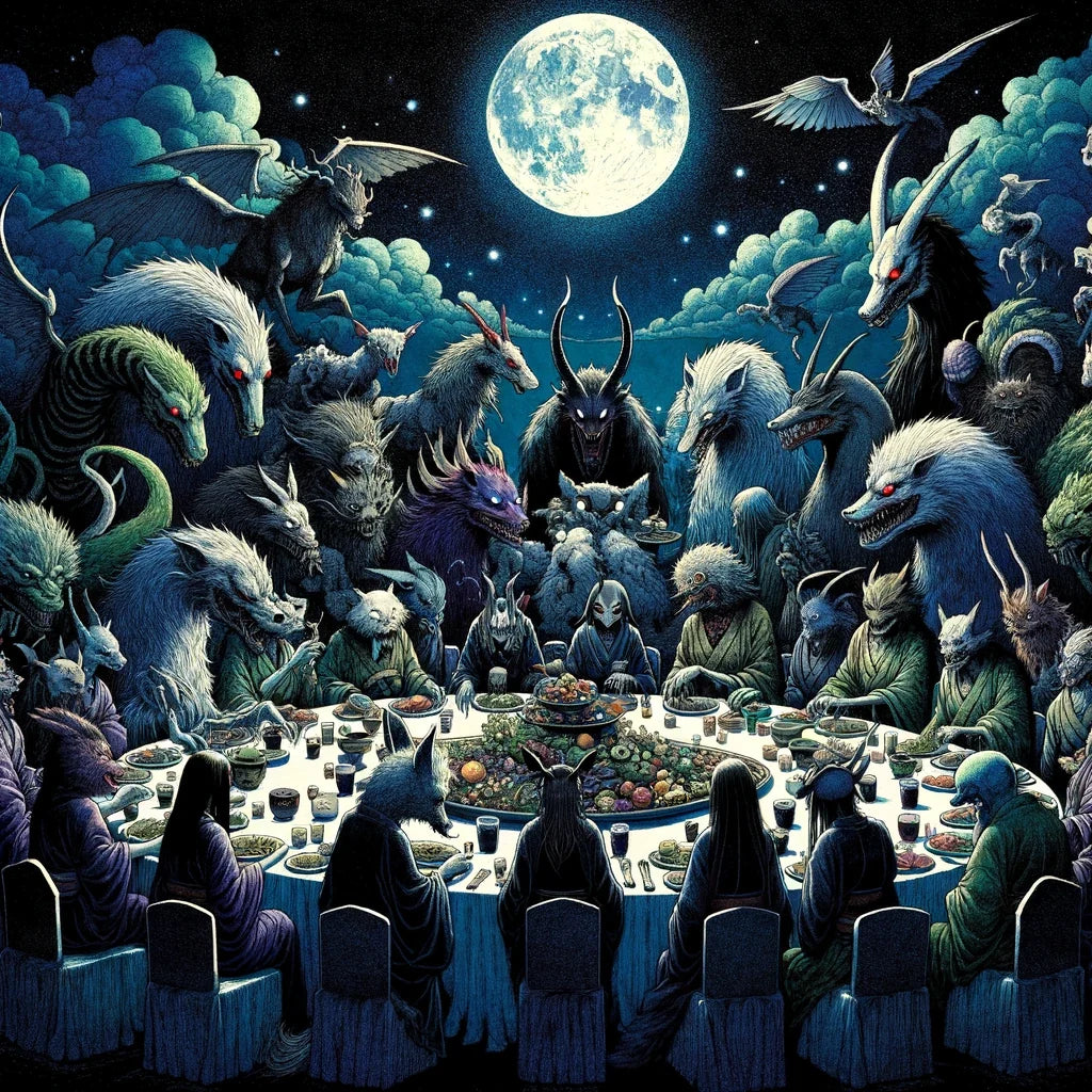 Banquet of the Yokai Cotton Cushion