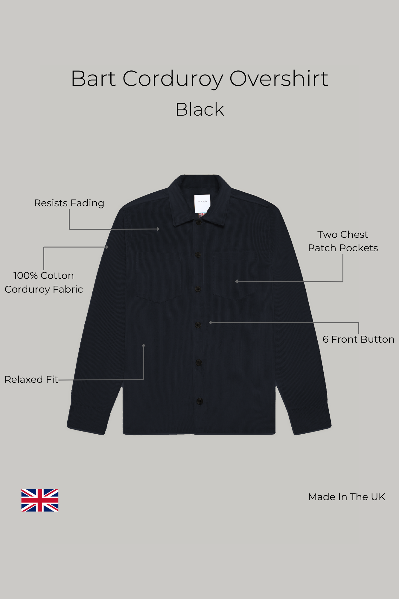 Bart Corduroy Overshirt - Black