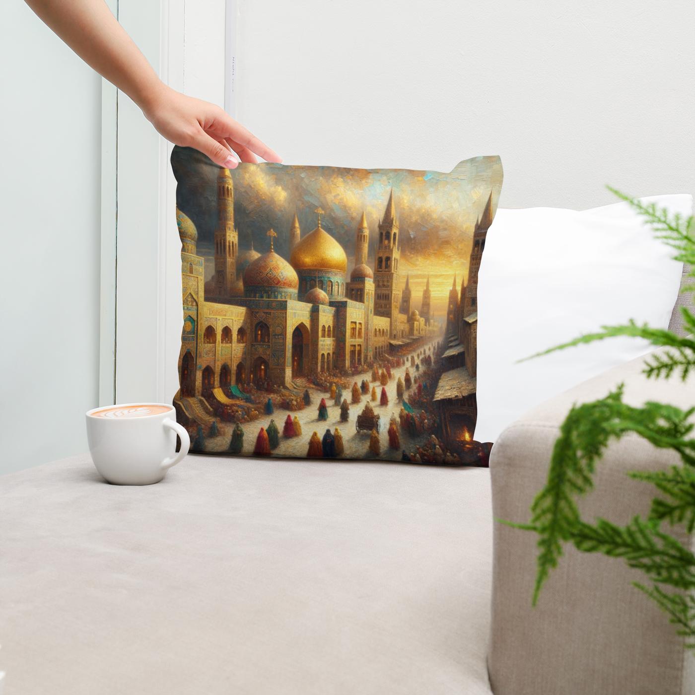 Golden City Splendor Cotton Cushion