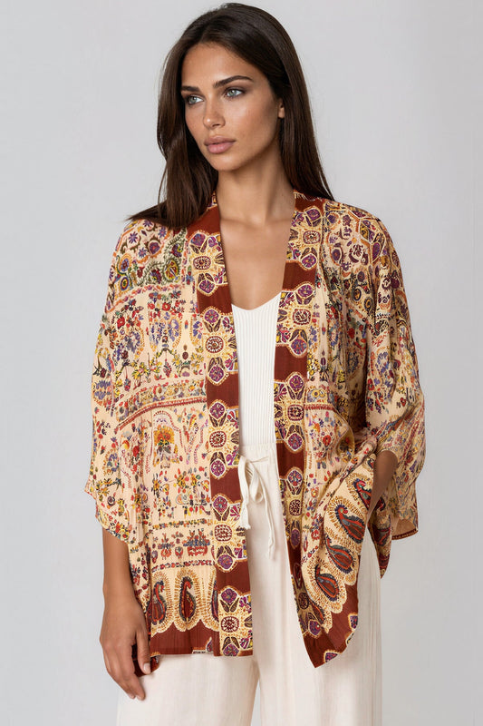 Paisley Print Embellished Kimono