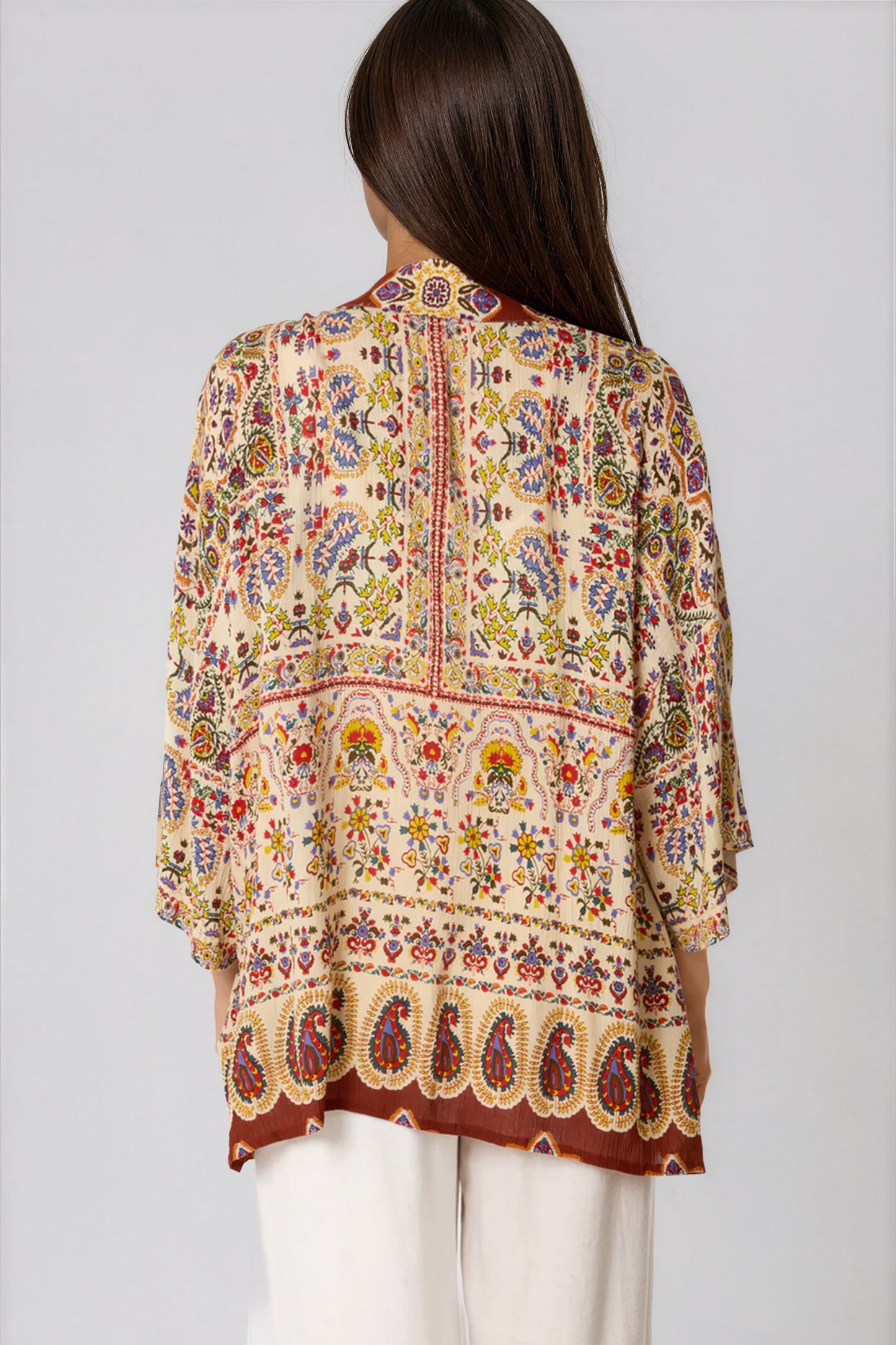 Paisley Print Embellished Kimono