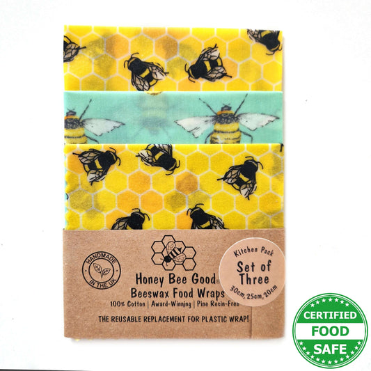 Honey Bee Good Set of 3 Handmade Beeswax Wraps | Bee Happy