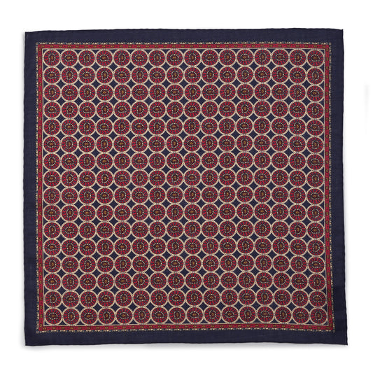 Circular Paisley (Wool & Silk Mix) Pocket Square In Navy
