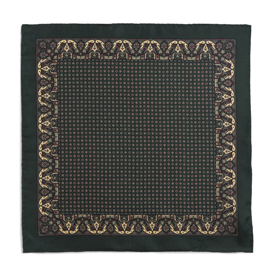 Ornate Paisley Silk Pocket Square In Green