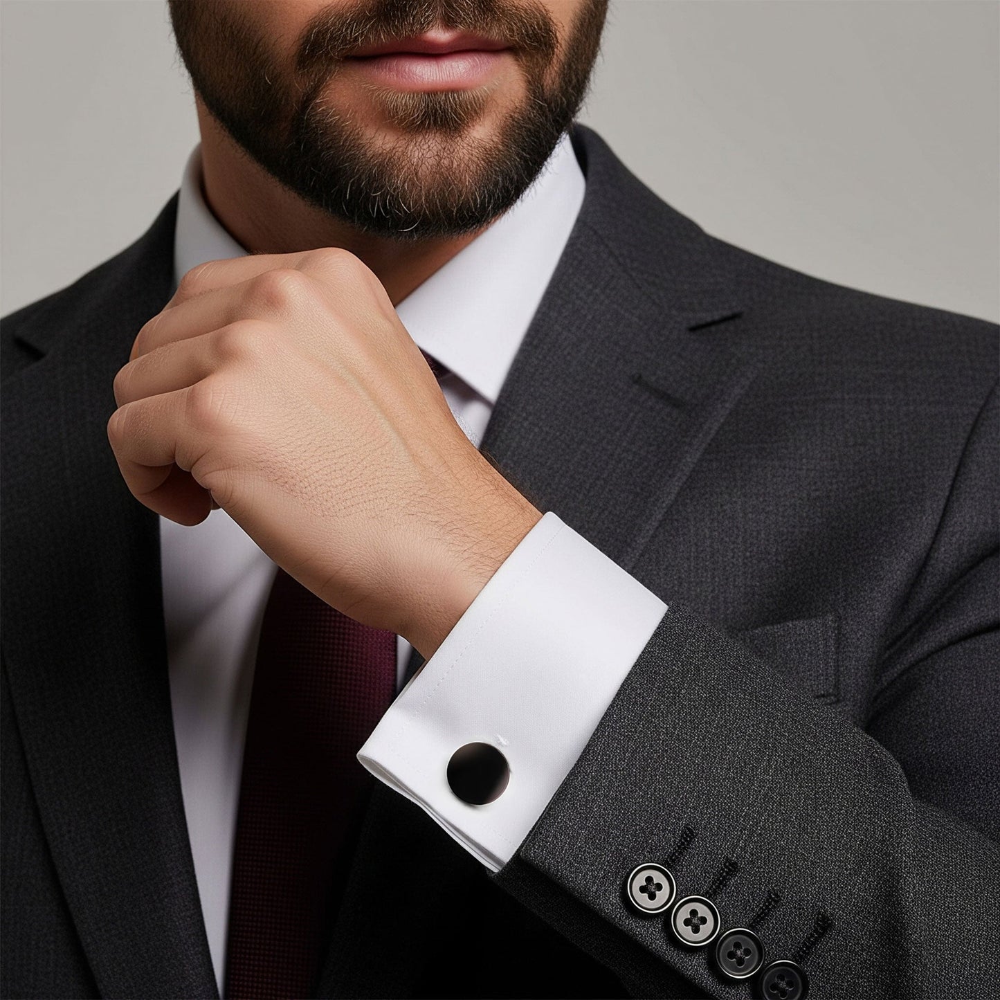 Round Cufflinks In Gun Metal