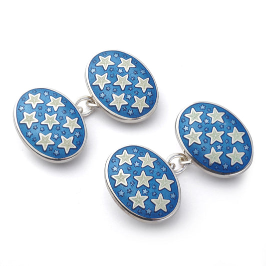 Star Sterling Silver Cloisonne Cufflinks In Blue