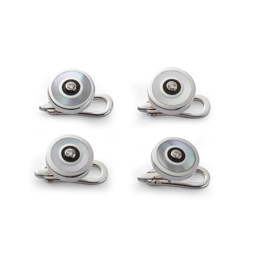 Sterling Silver And Mother Of Pearl With Diamond Dress Studs