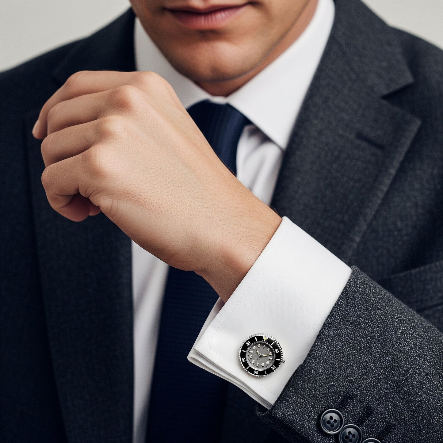 Working Watch Cufflinks In Silver and Grey