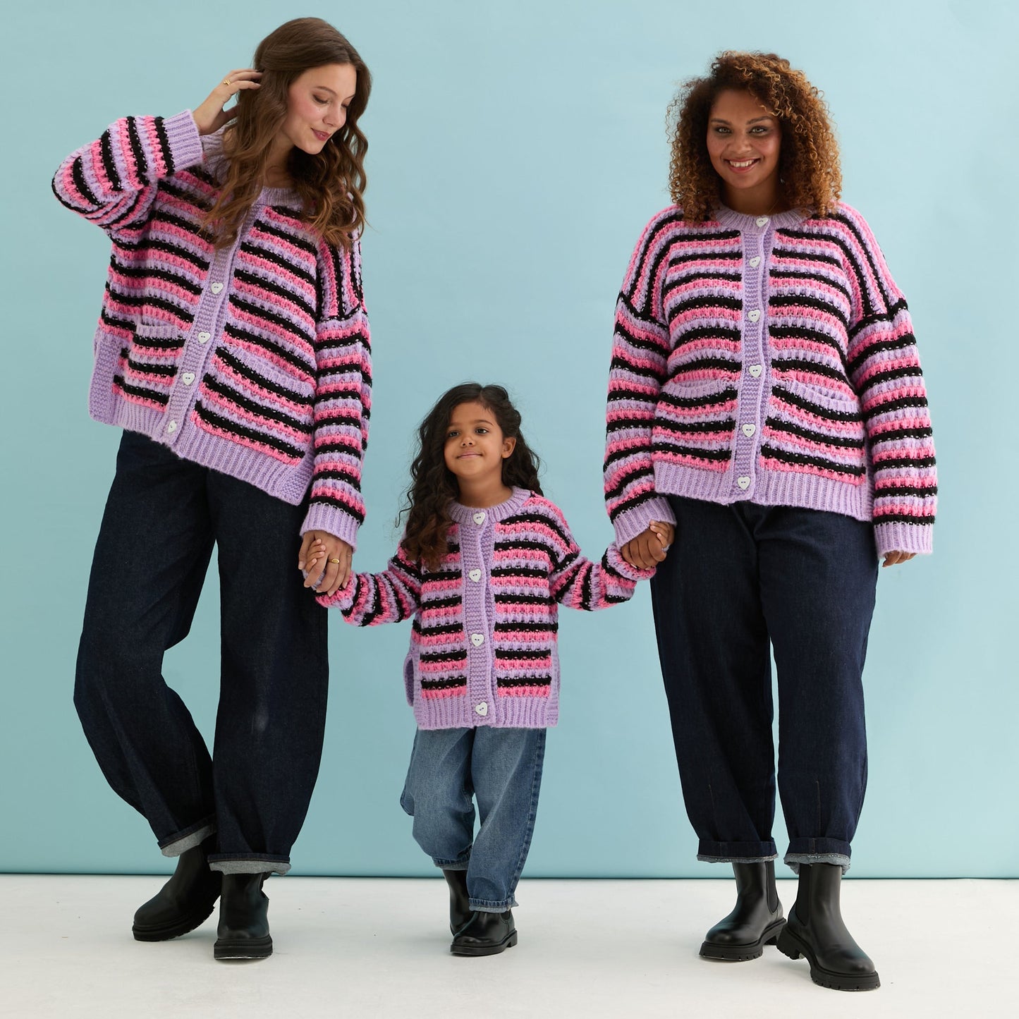 Bernice Kids Stripe Cross Stitch Cardigan - Lilac