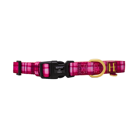 Rose Berry Plaid Dog Collar + Tag Holder