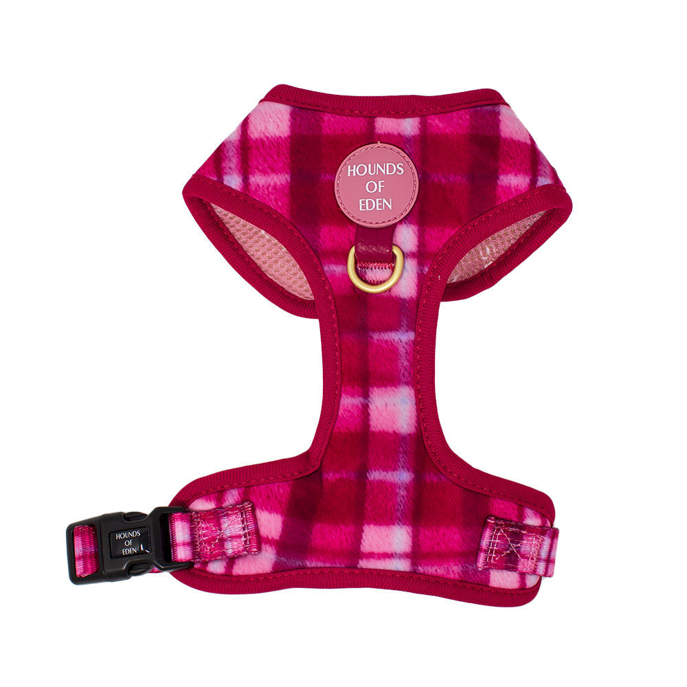Rose Berry Plaid - Adjustable Dog Harness (XXS-XS)