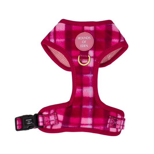 Rose Berry Plaid - Adjustable Dog Harness (XXS-XS)