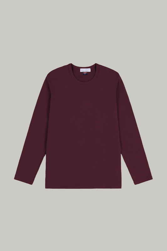 Bevis Long Sleeve Cotton T-shirt - Burgundy