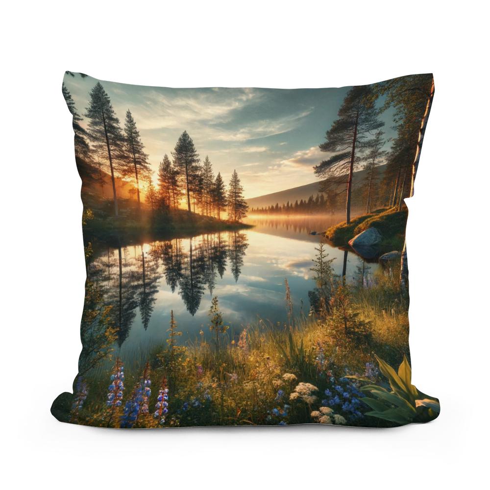 Midnight Sun Lake Cotton Cushion