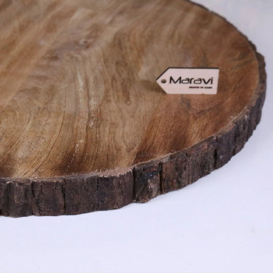 Bhimra Round Wooden Chopping Board Bark Edge 42cm