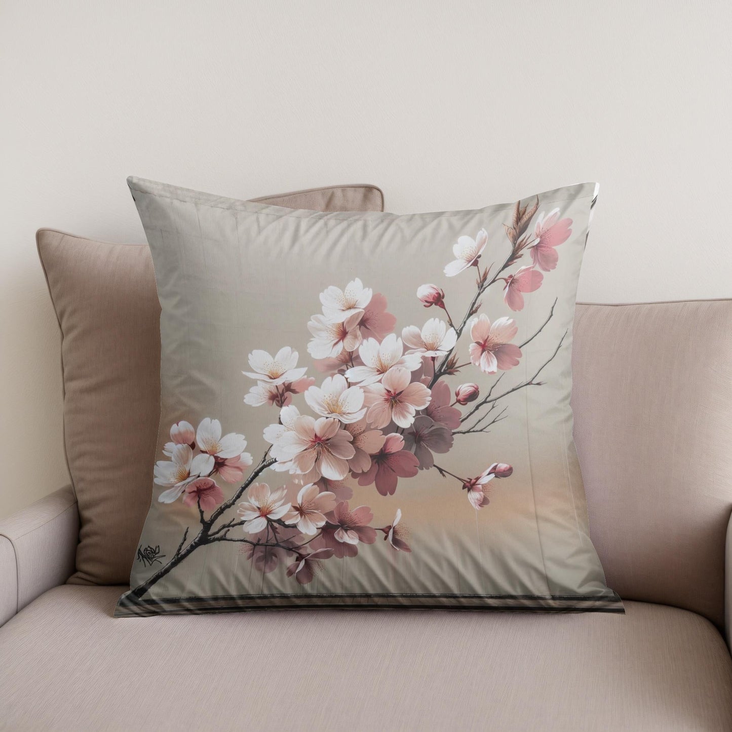 Cherry Blossom Elegance Cotton Cushion