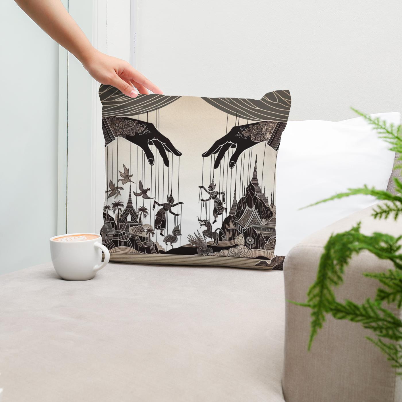 Enchanted Puppeteer's Silhouette Cotton Cushion