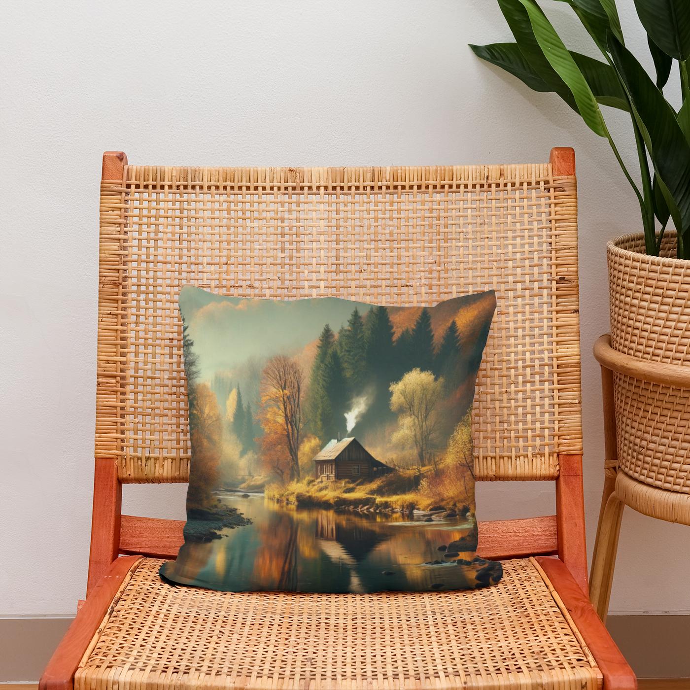 Autumn Riverside Retreat Cotton Cushion