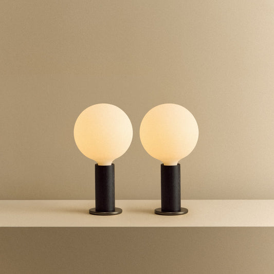 Knuckle Table Lamp in Blackened Oak + Sphere IV Set