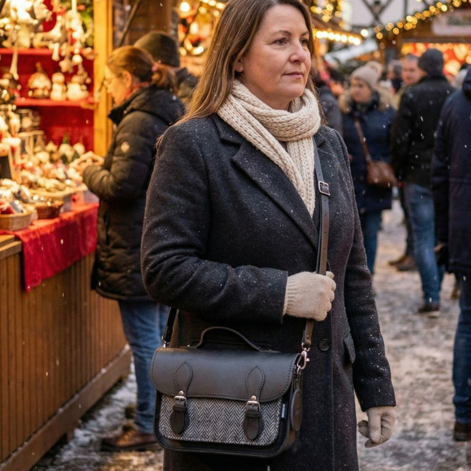 Midi Tannery & Tweed Satchel - Black