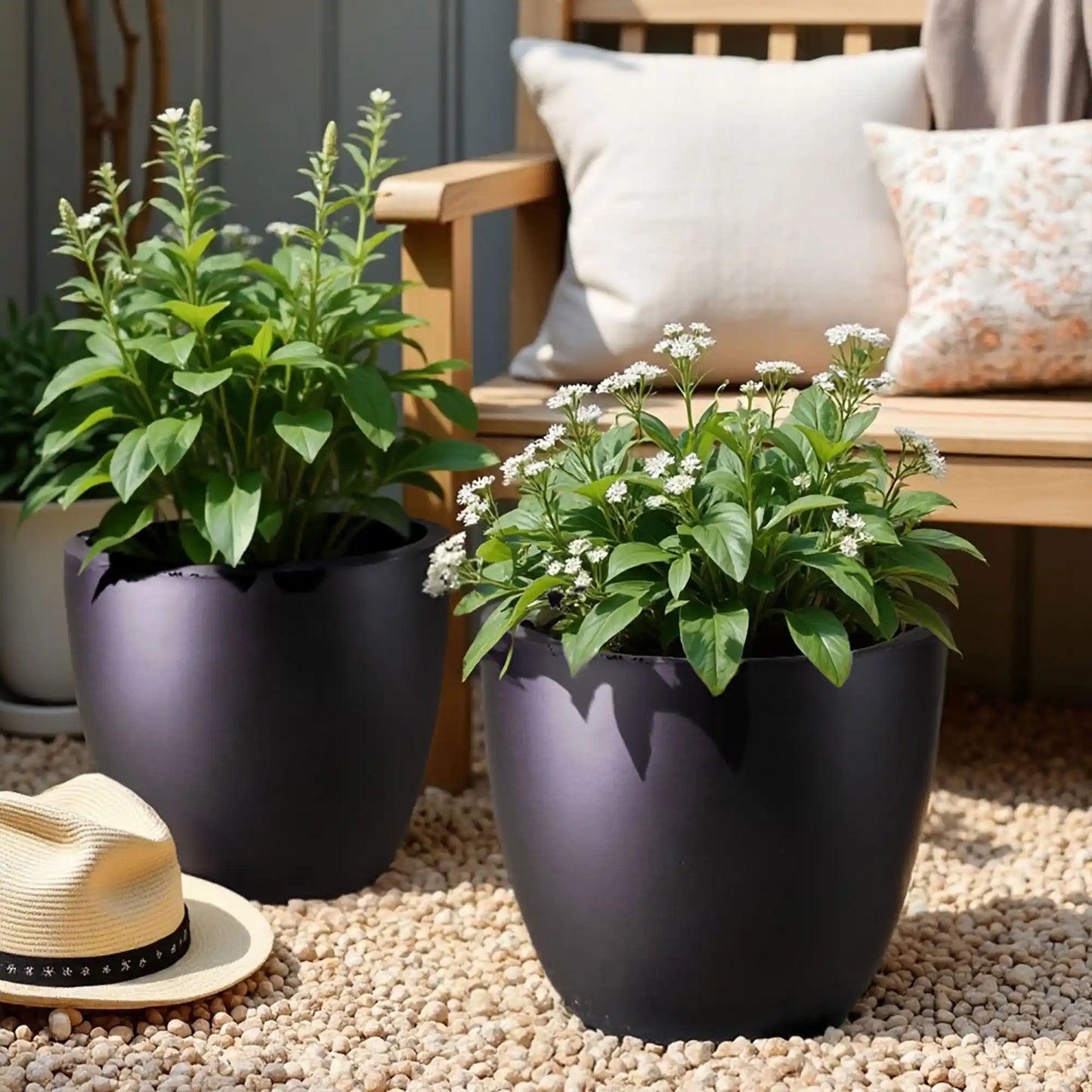 IDEALIST Lite 40cm Garden Planter | Washed Light Concrete Egg Round Planter | Contemporary Outdoor Plant Pot D40 H40 cm, 50L