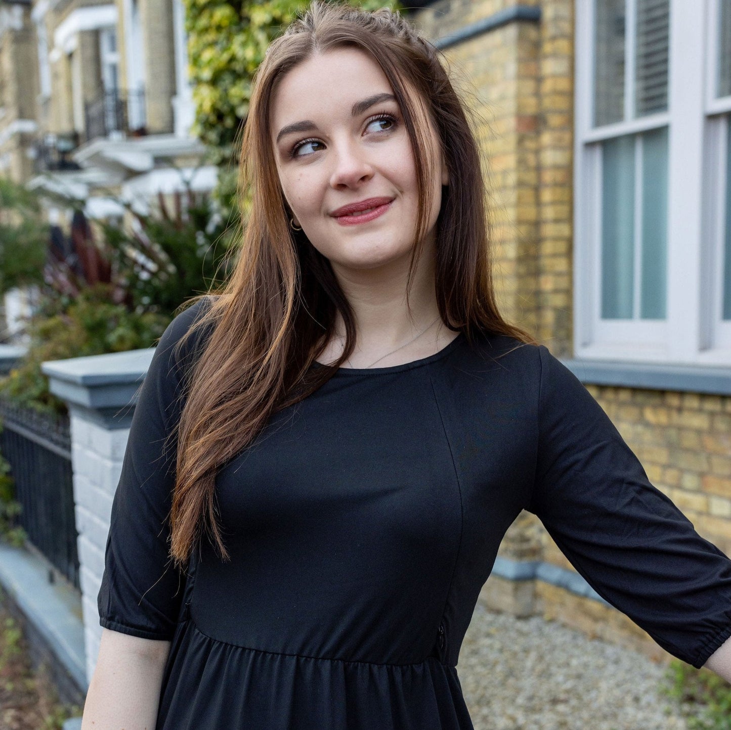 The Midi Breastfeeding Dress - Beth Black Cotton