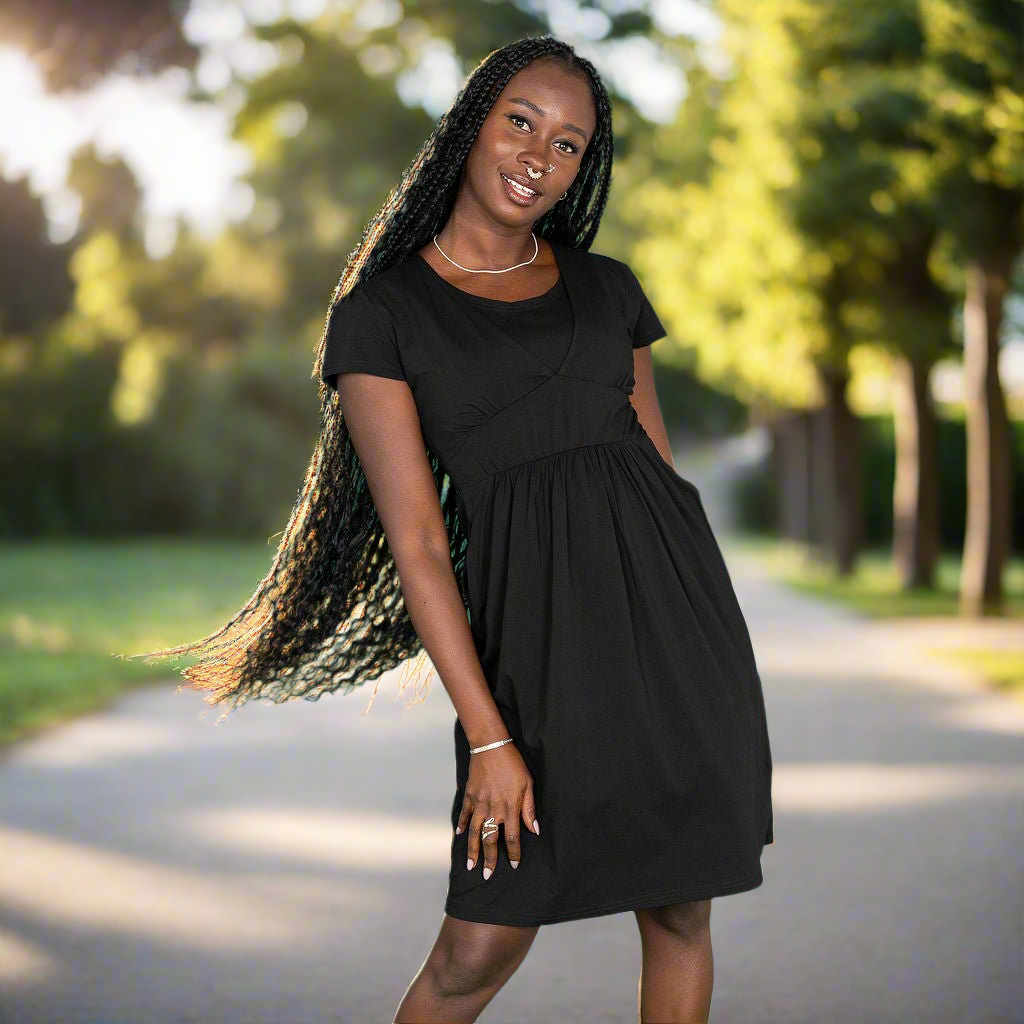 Black Cotton Breastfeeding Friendly Dress