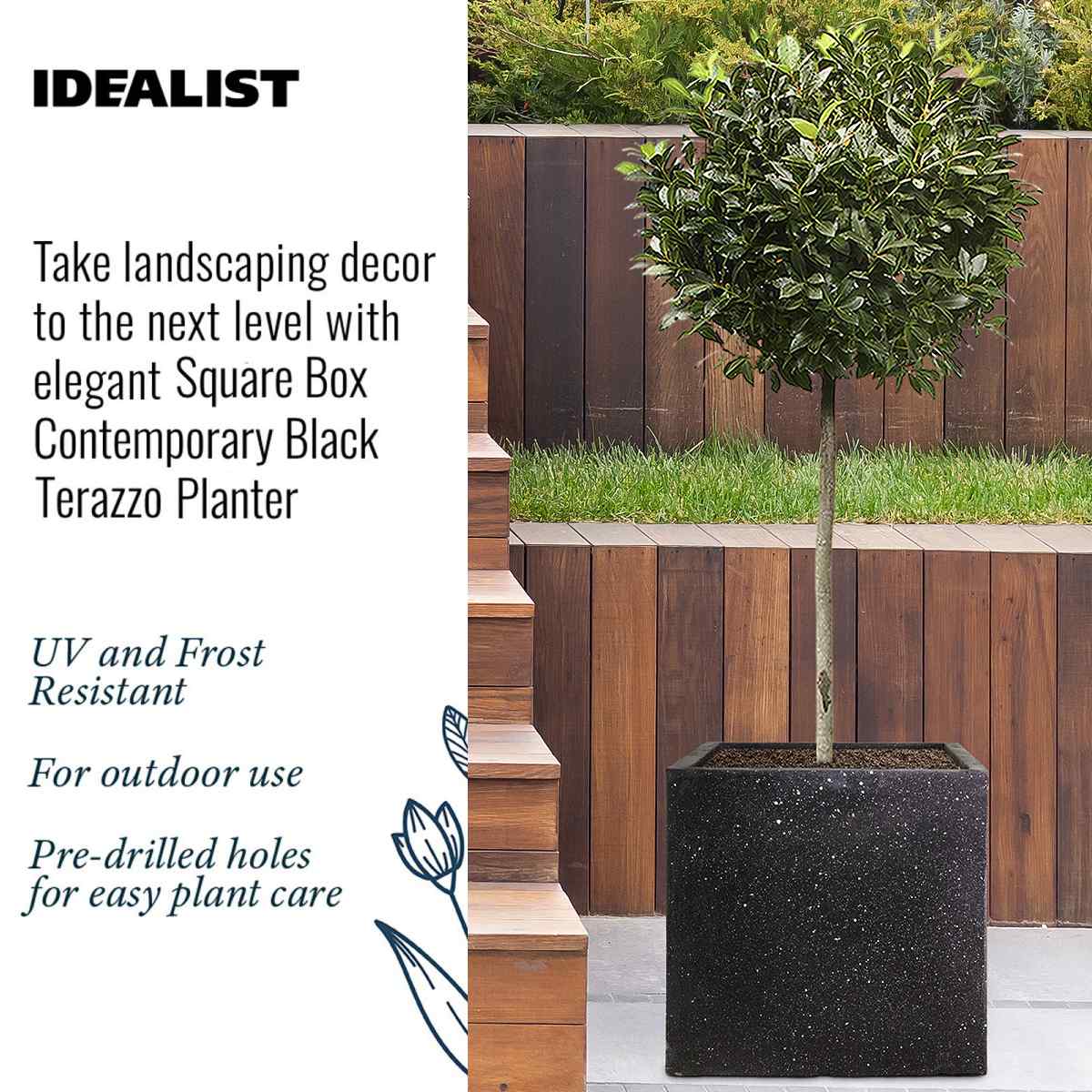 IDEALIST Lite Contemporary Flower Box Square Garden Planter, Light Concrete Outdoor Large Plant Pot H50 L50 W50 cm, 126L